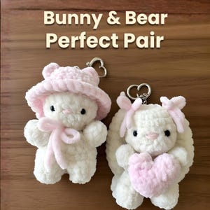 Crochet Bunny Bear Keychain, Cute Bag Charm, Valentines Day Gift, Crochet Bunny Bear, Cute Couple Keychain, Self Love Gift, Gift for Her