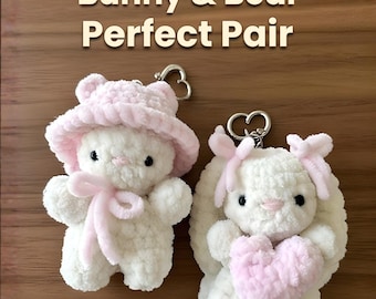 Gehäkelter Hasen Bär Schlüsselanhänger, niedlicher Taschenanhänger, Valentinstag Geschenk, gehäkelter Hase Bär, süßes Paar Schlüsselbund, Geschenk für sie
