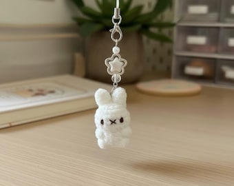 Handmade Crochet Bunny Phone Charm, Cute Plush Rabbit Keychain, Kawaii Animal Phone Strap, Soft Amigurumi Accessory, Small Gift for Her