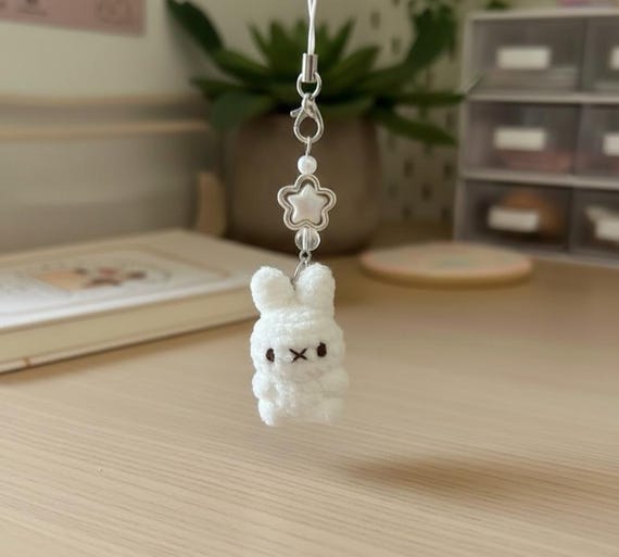 Crochet Bunny Phone Charm, Handmade Rabbit Keychain, Kawaii Plush Bunny Phone Strap, Soft Amigurumi Accessory, Small Gift for Her
