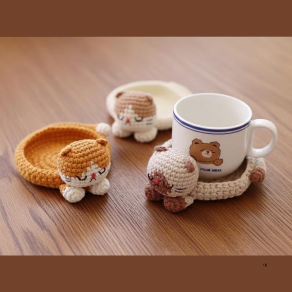 Handmade Crochet Cat Coaster, Amigurumi Mug Mat, Cute Kawaii Cat Drink Coaster, Cotton Drink Coaster, Gift for Cat Lovers, Housewarming Gift