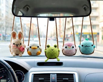 Crochet Rearview Mirror Charm, Handmade Amigurumi Car Mirror Hanging, Cute Kawaii Car Decor, Gift for Her, Personalized Car Charm