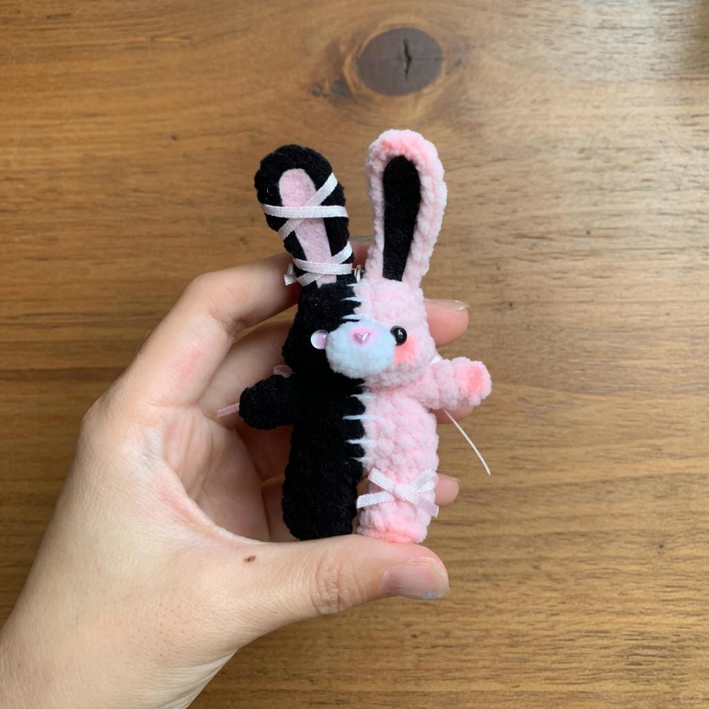 Crochet Bunny and Bear Matching Keychain, Couple Keychain Set