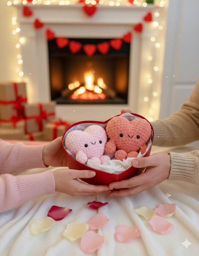 Handmade Crochet Heart Plushie, Chenille Yarn, Valentine's Gift image 2