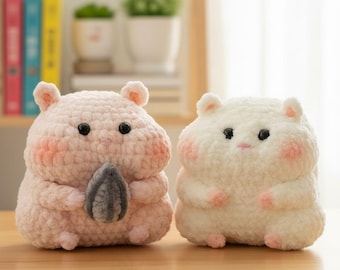 Handmade Crochet Hamster Plush, Amigurumi Stuffed Animal, Kawaii Hamster Toy with Seed, Cute Gift for Kids, Cute Gift for Her, Soft Toy