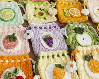 Gehäkelter Kordelbeutel, süßer Obst Mini Beutel, handgefertigte Baumwolle Geldbörse, Kawaii Geschenk für sie, kleiner gehäkelter Beutel, AirPods-Beutel