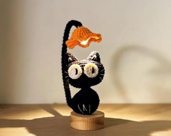 Gehäkelte Katzenlampe, Amigurumi Katze Straßenlaterne Dekor, Kawaii Katze Nachtlicht, Handgemachte Katze Schreibtischlampe, Niedliche Katze Zimmer Dekor, Geschenk für Katzenliebhaber