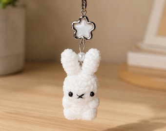 Crochet Bunny Phone Charm, Handmade Rabbit Keychain, Kawaii Plush Bunny Phone Strap, Soft Amigurumi Accessory, Small Gift for Her