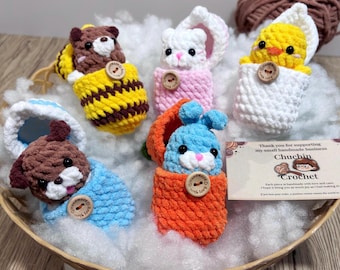 Mini Schlüpftiere Tiere häkeln Plüsch, Osterei Tiere, Häschen-Küken Biene Bär Kuh, handgemachtes Amigurumi Frühlingsgeschenk, niedliches Spielzeug für die Tasche