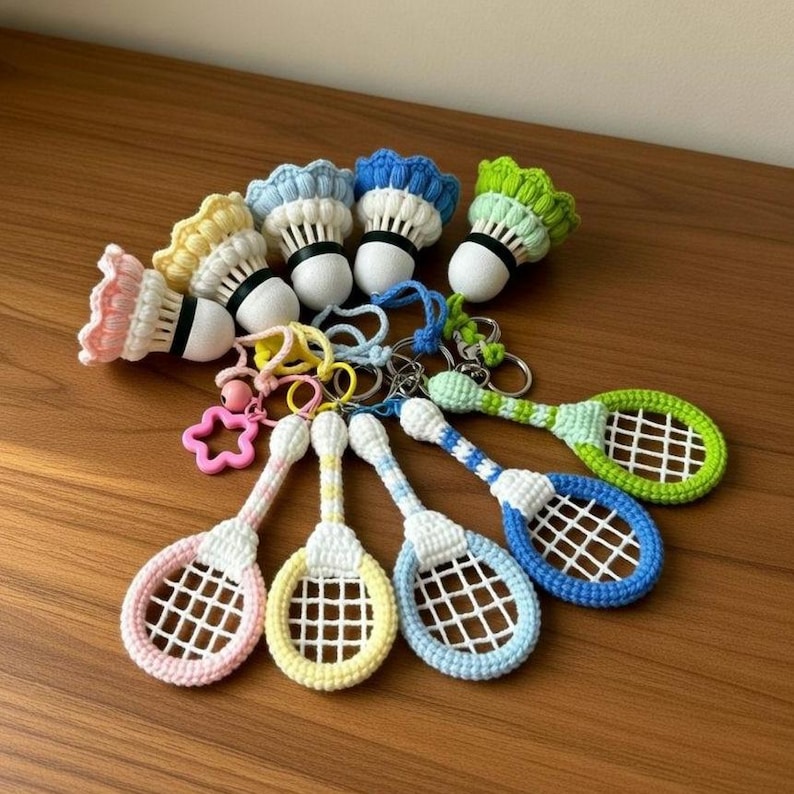 Crochet Badminton Keychain, Personalized Amigurumi Racket & Shuttlecock ...