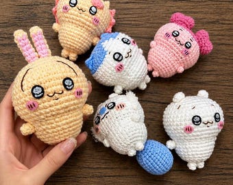 Kawaii Crochet Plush Doll, Mini Trio Amigurumi Figure, Japanese Style Cute Chibi Figure, Handmade Desk Decor Gift