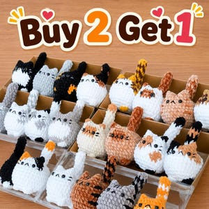 Porte-clés chat au crochet personnalisé, Mini breloque chat Amigurumi, breloque pour sac en peluche chat fait main, cadeau pour amoureux des chats, 2 achats, 1 gratuit
