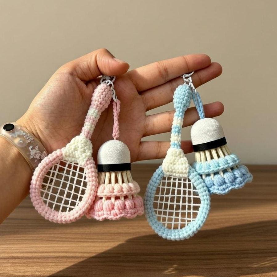 Crochet Badminton Keychain, Personalized Amigurumi Racket & Shuttlecock ...