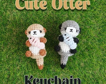 Handgemachter gehäkelter Otter-Schlüsselanhänger, Amigurumi Otter-Plüsch-Schlüsselanhänger, niedliches Otter-Paar-Geschenk, Tierrucksackanhänger, personalisiertes Stofftier