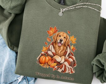 Golden Retriever Fall Sweatshirt, Cozy Dog Mom Autumn Crewneck, Pumpkin Leaf Dog Lover Sweater, Cute Thanksgiving Gift