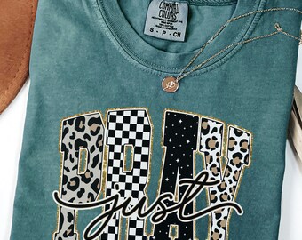 Religious Shirt, Trendy PRAY Christian Shirt, Leopard Checkered Faith Tee, Comfort Colors Shirt,  Faith Based Tee, Christian Outfit Tee
