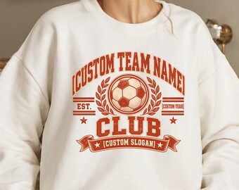 Custom Soccer Club Sweatshirt, Personalized Soccer Team Pullover, Vintage Varsity Soccer Shirt, Custom Team Gift, Gildan