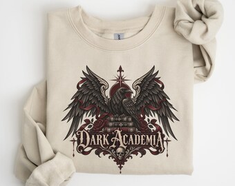 Dark Academia Raven Sweatshirt, Gothic Skull Hoodie, Witchy Aesthetic Crewneck, Moody Book Lover Gift, Unisex Goth Sweater, Gildan