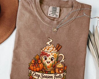 Cozy Season Feels Sweatshirt, Cute Fall Coffee Crewneck, Pumpkin Spice Autumn Sweater, Cozy Fall Gift for Women, Comfort Colors Tee