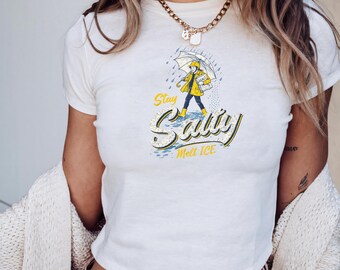 Stay Salty Shirt Funny Beach Graphic Tee Summer Aesthetic Top Cute Coastal Vibe Tshirt Gift for Her Vacation Outfit