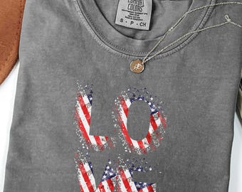 Distressed American Flag LOVE T-Shirt, Patriotic USA Tee