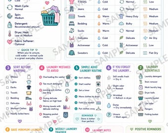 ADHD Laundry Quick Reference Guide | Washer & Dryer Settings Cheat Sheet | Executive Dysfunction Cleaning Printable