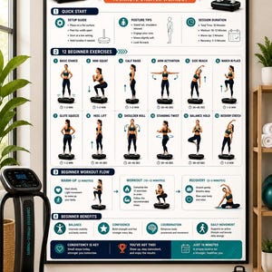 Vibration Plate Workout Bundle, 8 Printable Exercise Posters, Whole Body Fitness Wall Art, Beginner to Advanced Guide, A4 US Letter Download