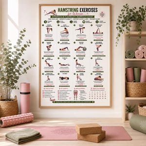 Hamstring Stretch PDF, Hamstring Exercises, Leg Stretching Workout, Lower Body Exercises, Flexibility Poster, Home Fitness Wall Art