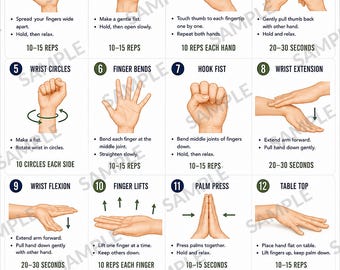 Hand and Finger Exercises Routine Printable, 16 Gentle Movements for Strength Flexibility & Daily Hand Care, Wellness Chart, Printable PDF