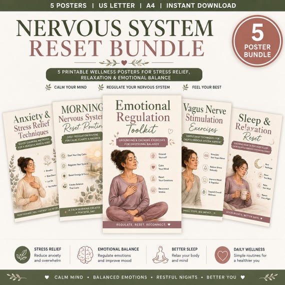 Mental Wellness Bundle Printable, Anxiety Relief Posters, Nervous System Reset Charts, Emotional Regulation Toolkit, Sleep Wellness Wall Art