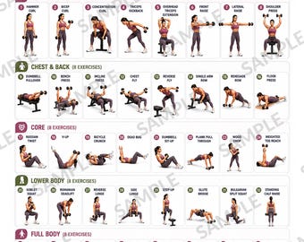 Full Body Dumbbell Workout for Women, 40 Exercise Strength Training Chart, Home Gym Muscle Building Printable PDF