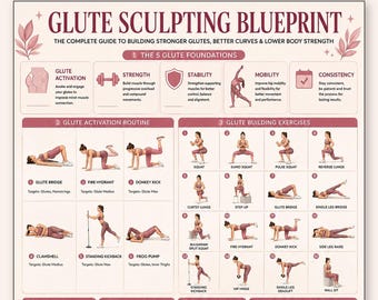 Allenamento per i glutei senza attrezzi (PDF stampabile) / 16 esercizi per i glutei / Tabella di allenamento per la parte inferiore del corpo da fare a casa / Poster di allenamento per i glutei / Guida all'allenamento dei glutei