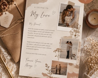 Editable Love Letter Card Canva Template, Romantic Anniversary Photo Card, Valentine Day Scrapbook Card, Printable I Love You Digital