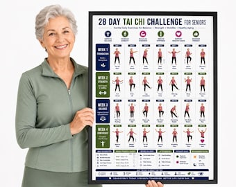 28 Day Tai Chi Challenge for Seniors Bundle, Men And Women Editions, Gentle Daily Balance Strength & Mobility Program Printable PDF