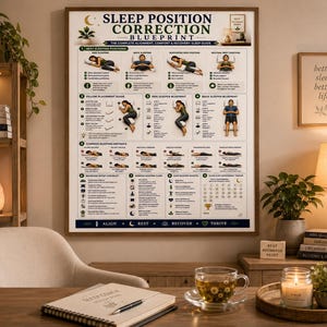 Sleep Position Correction Poster, Printable Better Sleep Alignment Guide, Bedroom Wall Art, Pillow Placement & Posture Chart, A4 US Letter