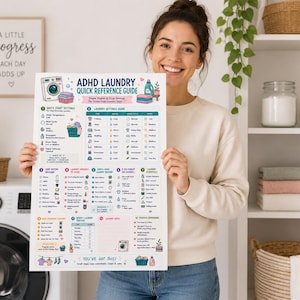 ADHD Laundry Quick Reference Guide | Washer & Dryer Settings Cheat Sheet | Executive Dysfunction Cleaning Printable
