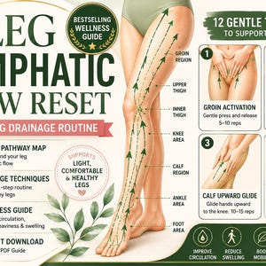 Drenaggio linfatico per le gambe (stampabile), guida al massaggio delle gambe, tabella per alleviare il gonfiore alle gambe, esercizi per il linfedema, poster sulla circolazione nelle gambe (PDF)