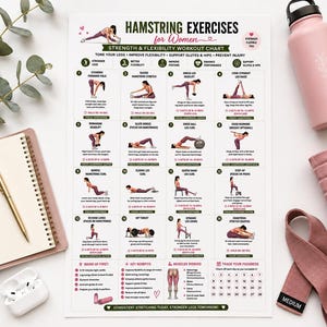 Hamstring Stretch PDF, Hamstring Exercises, Leg Stretching Workout, Lower Body Exercises, Flexibility Poster, Home Fitness Wall Art