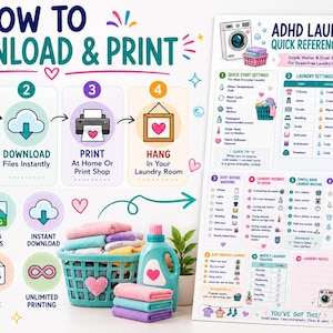 ADHD Laundry Quick Reference Guide | Washer & Dryer Settings Cheat Sheet | Executive Dysfunction Cleaning Printable