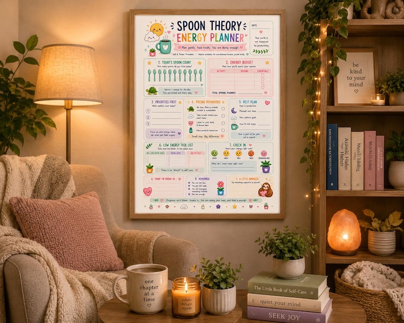 Spoon Theory Energy Planner | Chronic Illness Spoonie Printable | ADHD Fatigue Tracker | Pacing Self Care Planner | Low Spoon Days