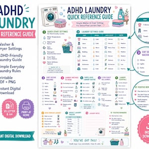 ADHD Laundry Quick Reference Guide | Washer & Dryer Settings Cheat Sheet | Executive Dysfunction Cleaning Printable