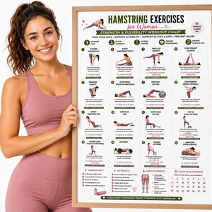 Hamstring Stretch PDF, Hamstring Exercises, Leg Stretching Workout, Lower Body Exercises, Flexibility Poster, Home Fitness Wall Art