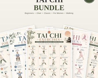 Pacchetto di esercizi di Tai Chi stampabili, Tai Chi da seduti per anziani, routine di Tai Chi camminando, set PDF di Tai Chi per principianti