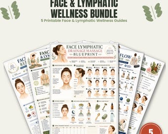 Face & Fascia Wellness Poster Set, 5 Printable Lymphatic Gua Sha Mobility Guides, Facial Massage Self Care Wall Art, Bundle, A4 US Letter