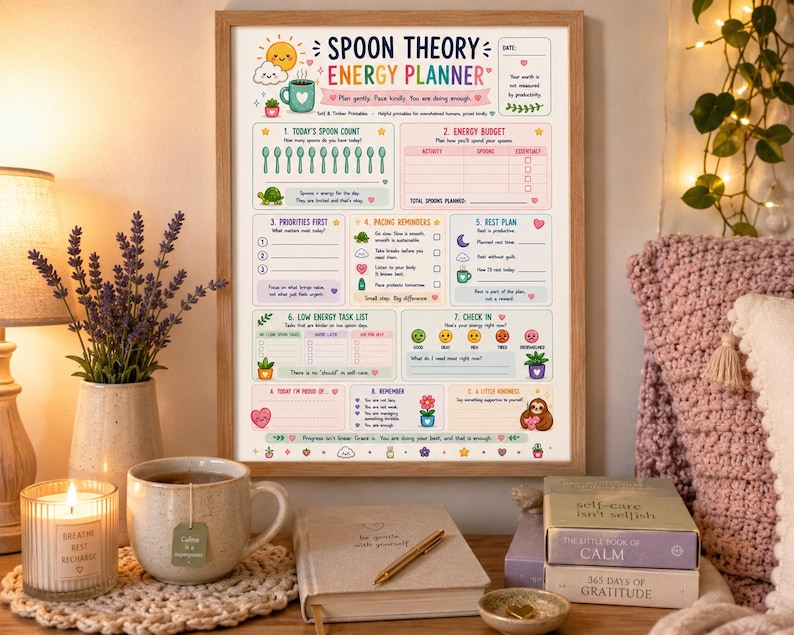Spoon Theory Energy Planner | Chronic Illness Spoonie Printable | ADHD Fatigue Tracker | Pacing Self Care Planner | Low Spoon Days