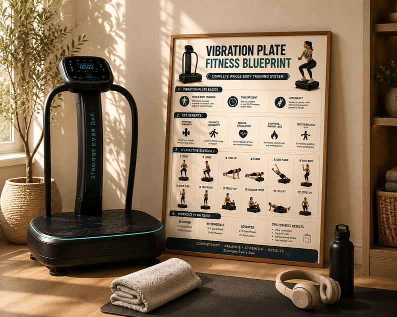 Vibration Plate Workout Bundle, 8 Printable Exercise Posters, Whole Body Fitness Wall Art, Beginner to Advanced Guide, A4 US Letter Download