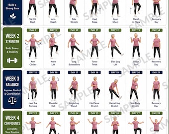 28 Day Tai Chi Challenge for Seniors Bundle, Men And Women Editions, Gentle Daily Balance Strength & Mobility Program Printable PDF