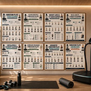 Vibration Plate Workout Bundle, 8 Printable Exercise Posters, Whole Body Fitness Wall Art, Beginner to Advanced Guide, A4 US Letter Download
