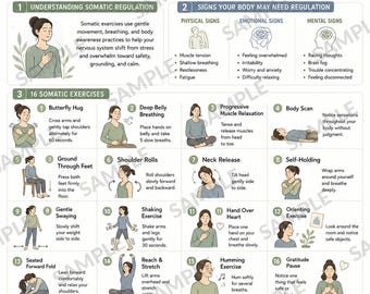 Somatic Exercises for Anxiety Relief Poster, 16 Nervous System Regulation Printable, Therapy Wall Art, Grounding Guide, A4 US Letter