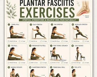 Plantar Fasciitis Exercise Printable | Foot & Heel Stretching Routine | Arch Pain Relief Guide | Mobility Recovery Poster | A4 And US Letter